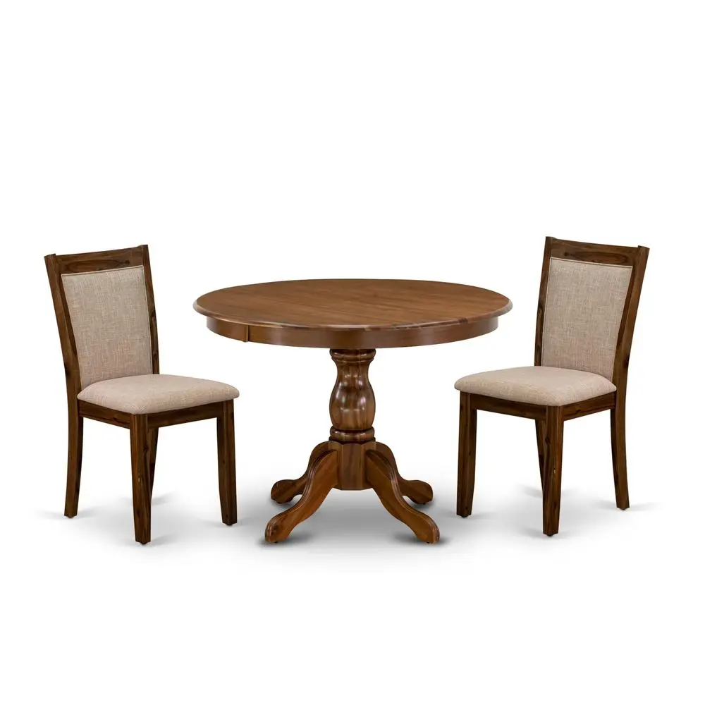 

HBMZ3AWN04 3 Piece Dining Table Set Contains a Round Dining Room Table with Pedestal and 2 Light Tan Linen Fabric Upholstered C