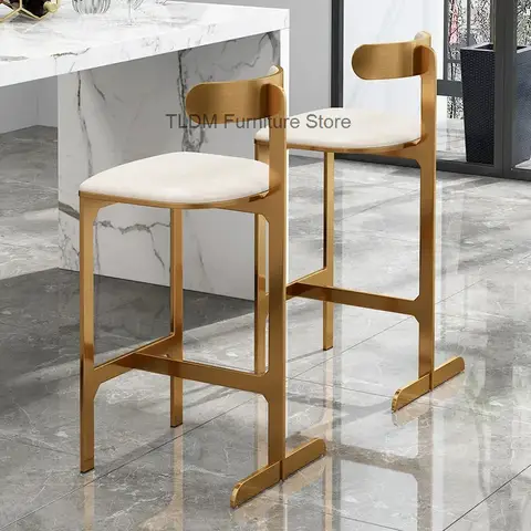 Luxury Gold Bar Stool Modern Metal Frame Upholstered Leather Seat Counter Chair for Kitchen Island Bar