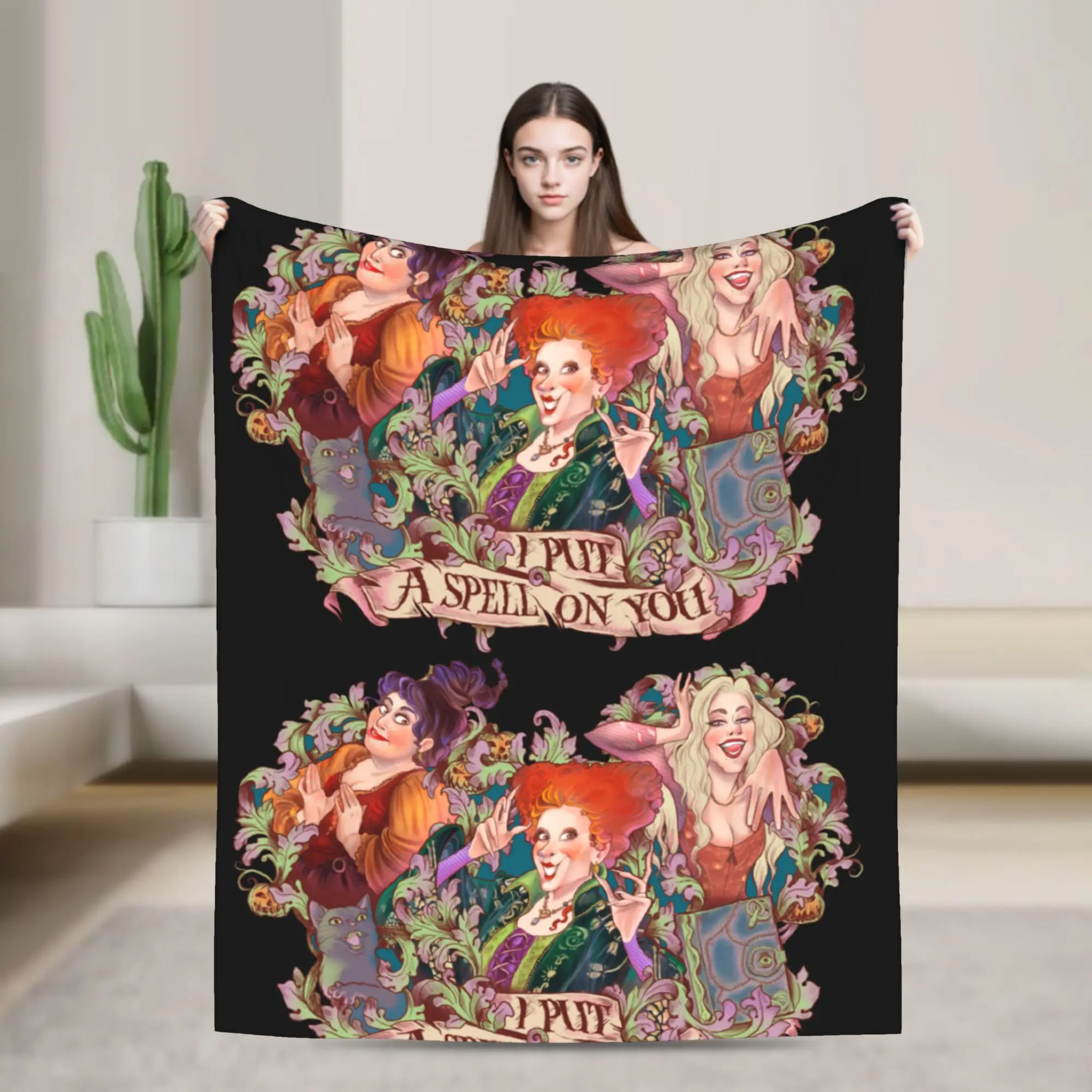 

I Put a Spell on You Blanket Hocus Pocus Sanderson Sisters Halloween Witch Fleece Funny Throw Blankets for Home Textile Decor