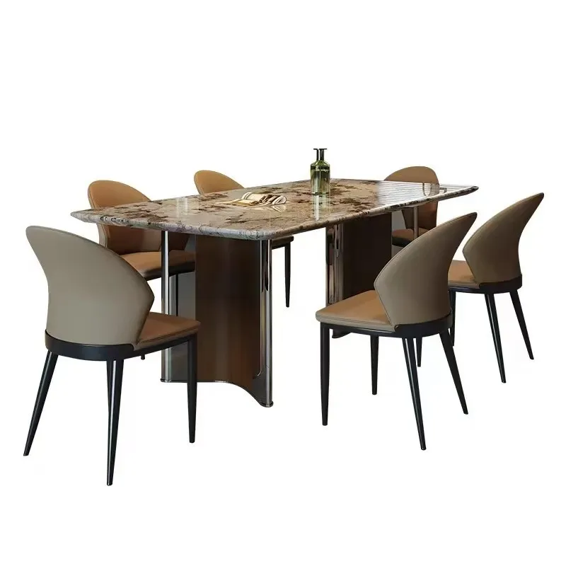 

Dining table rectangular snow mountain pattern dining table small household dining table and chair combination