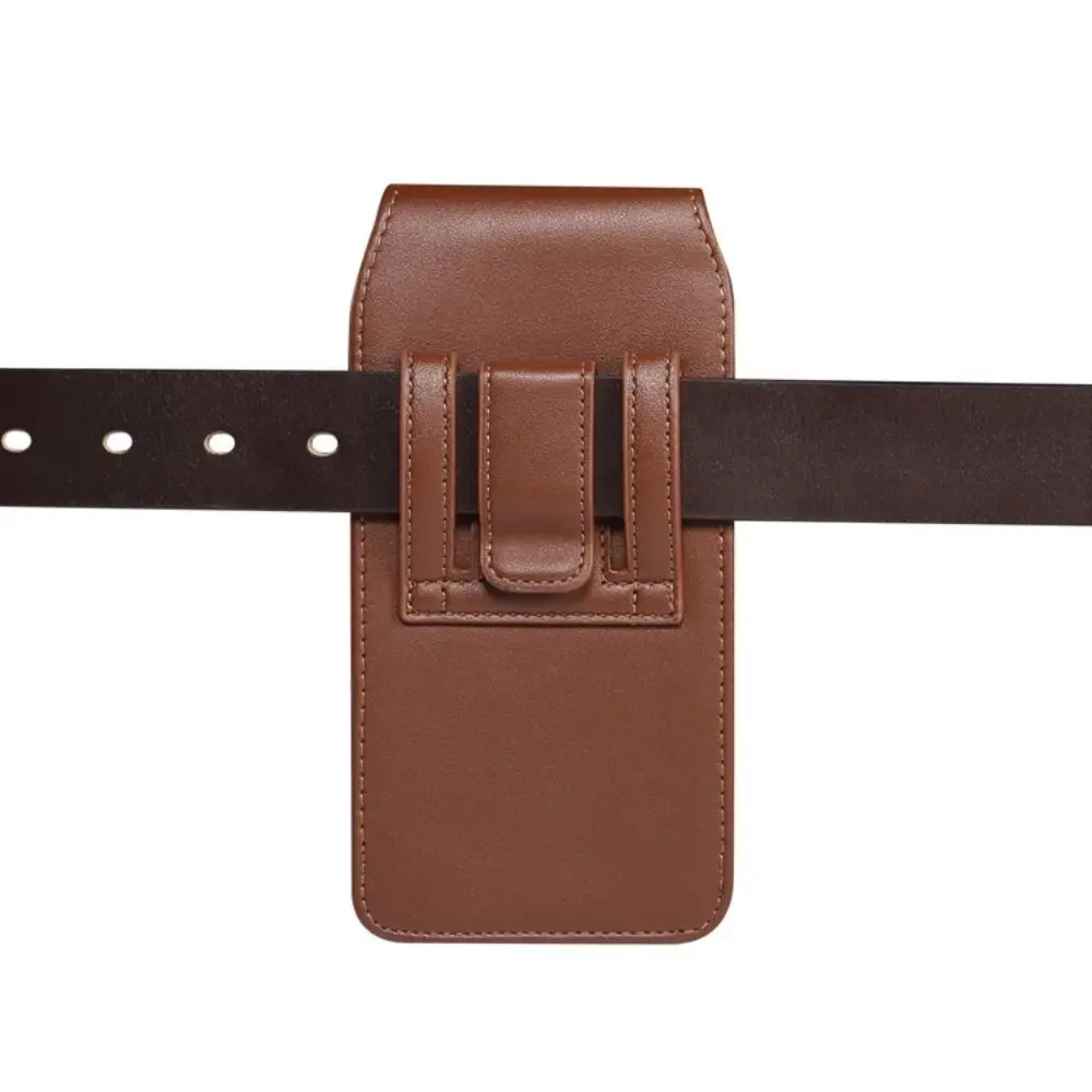 

Card Slot PU Leather Belt Clip Case Textured Design Magnetic Closure Mobile Phone Waist Bag Back Clip Adjustable Vertical Cover