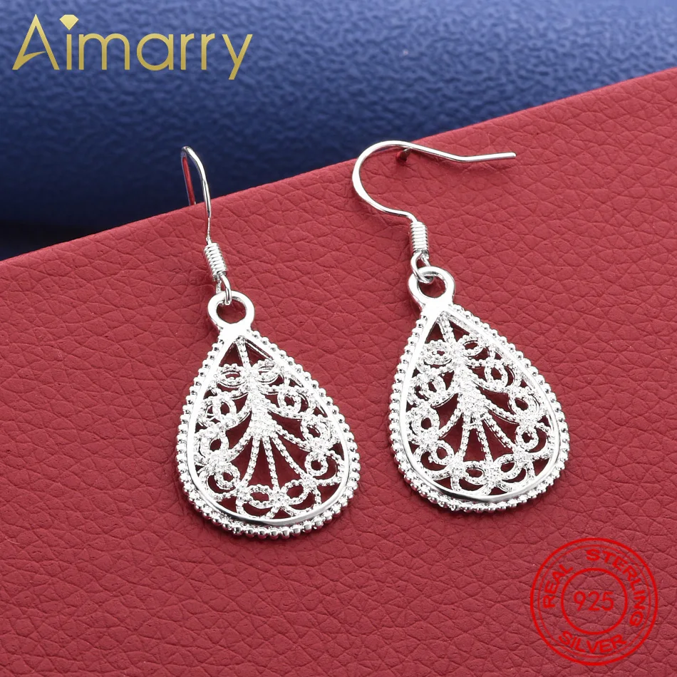 

Selling Party 925 Sterling Silver Earrings For Women Fine Jewelry Valentine'S Day Gift Romantic Carved Drop Shape