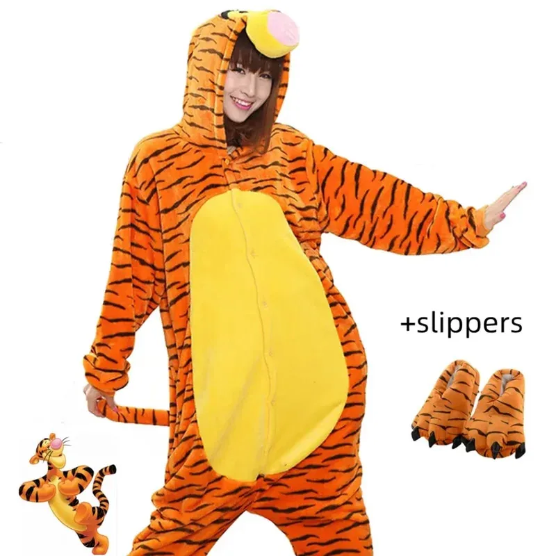 

3D Tigger Kigurumi Onesies Animal Tiger Pajamas Unisex Adult Flannel Hooded Jumpsuits Sleepwear Anime Party Cosplay Pijama