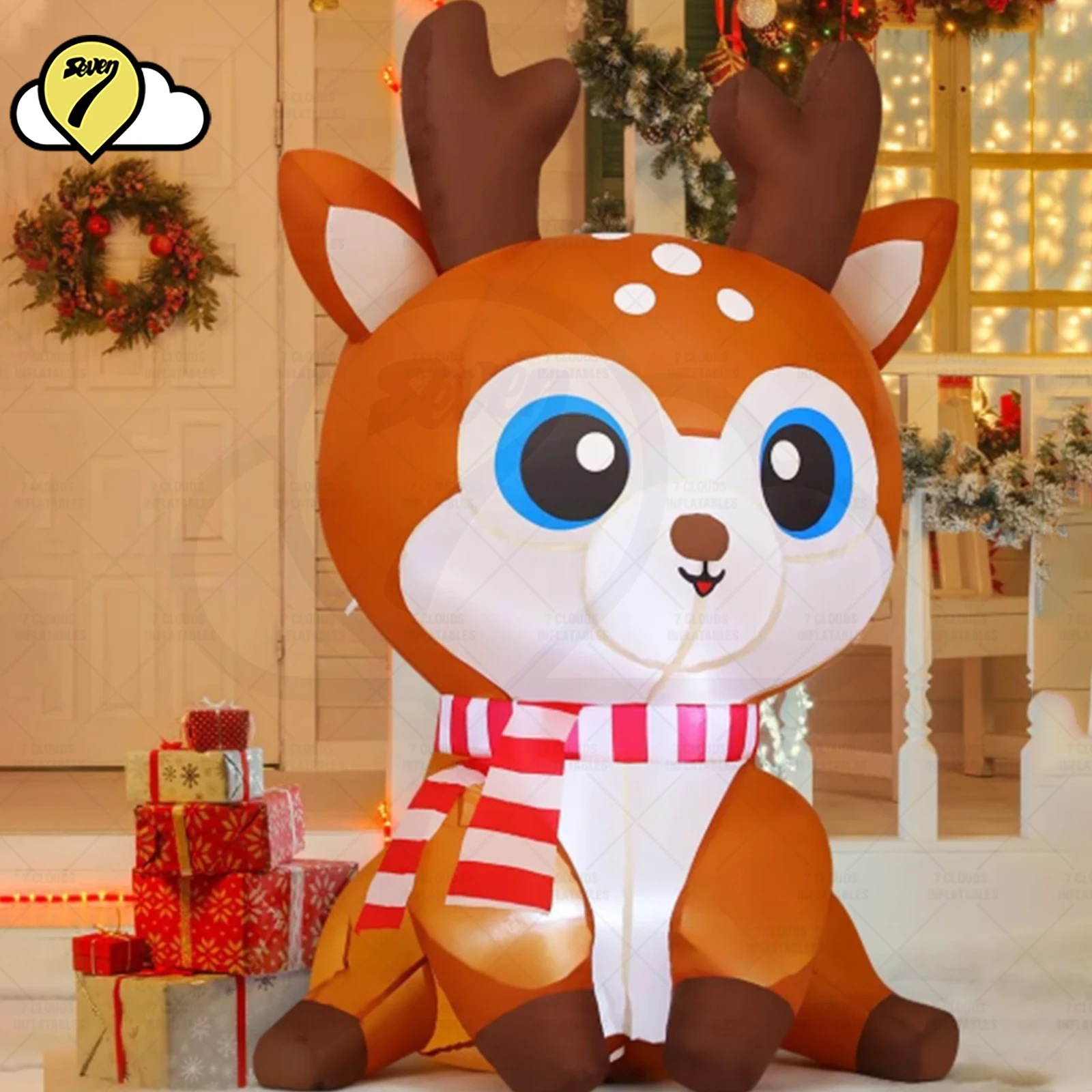 1,5 m aufblasbares Weihnachts-Rentier, Outdoor-Dekoration, aufblasbarer Hof, niedliches Hirsch mit integrierter LED für Party-Weihnachtsgarten im Innenbereich