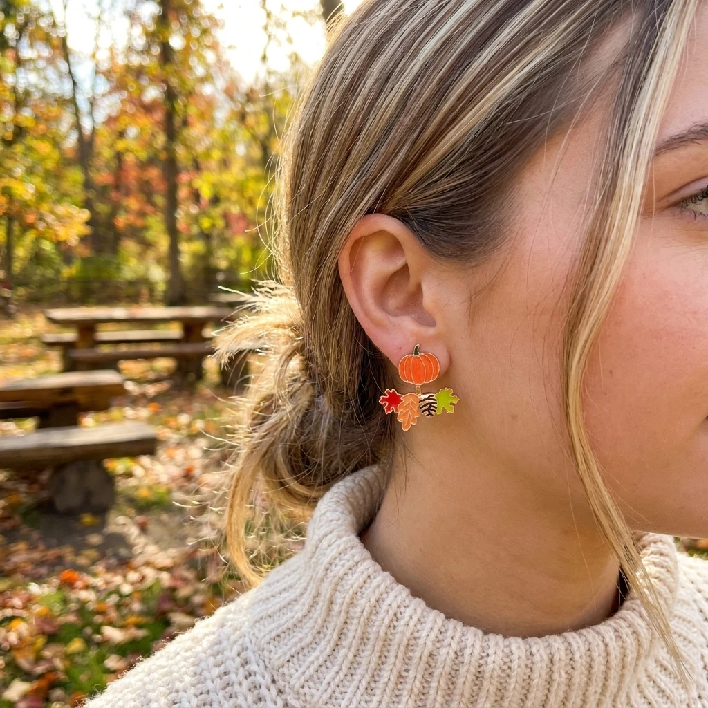 Cute Fall Dangle Stud Earrings for Women Cartoon Fox Pumpkin Maple Leaf Acorn Enamel Drop Earrings Thanksgiving Fashion Jewelry