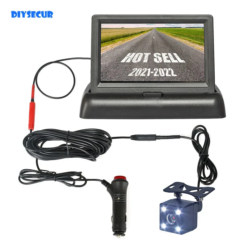 

DIYSECUR 4.3inch Foldabl TFT LCD Car Monitor Vehicle Rear View Reverse Backup Car Camera Parking System Cigarette Lighter