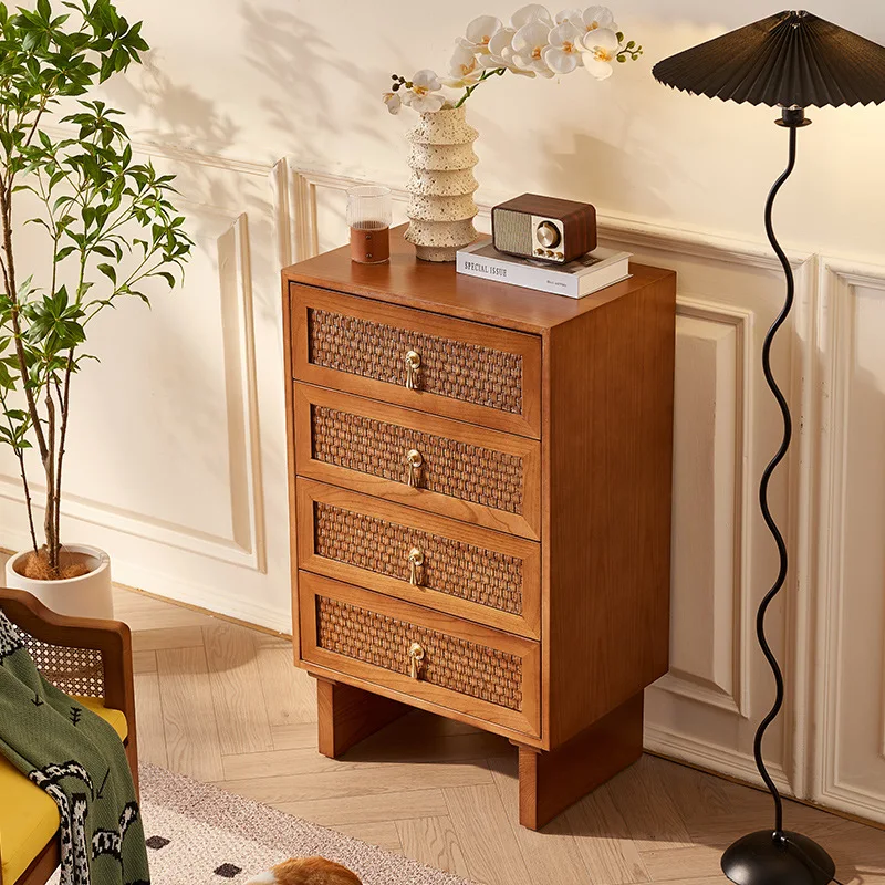 

New Chinese rattan chest simple bedroom small apartment solid wood four chest medium antique household storage locker