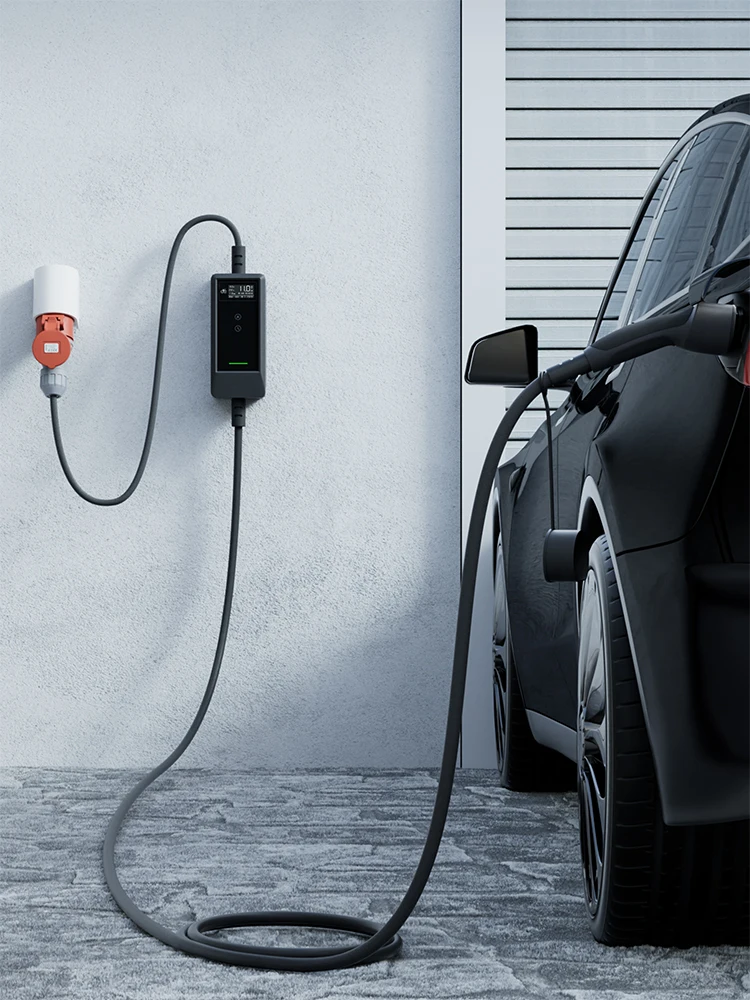 dé 22kW Mobile Wallbox mit App-Fernsteuerung, EV-Ladegerät 32A 3-Phasen Schnellladung für Zuhause, LCD-Bildschirm, 7m 10m 15m 20m 25m Optionen