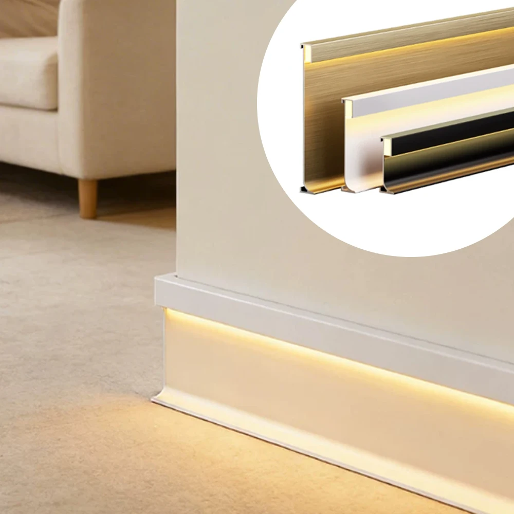 Surface Mounted Ultra-Thin LED Skirting Board Aluminum Profile H30/50/80mm Luminous Baseboard Strip Light Indoor Wall Decor