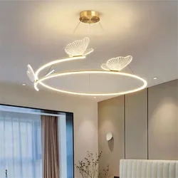 Nordic led ring butterfly ceiling light Creative Gold Art Acrylic light dining Living Room Hotel Bedroom kid's room girl lamp