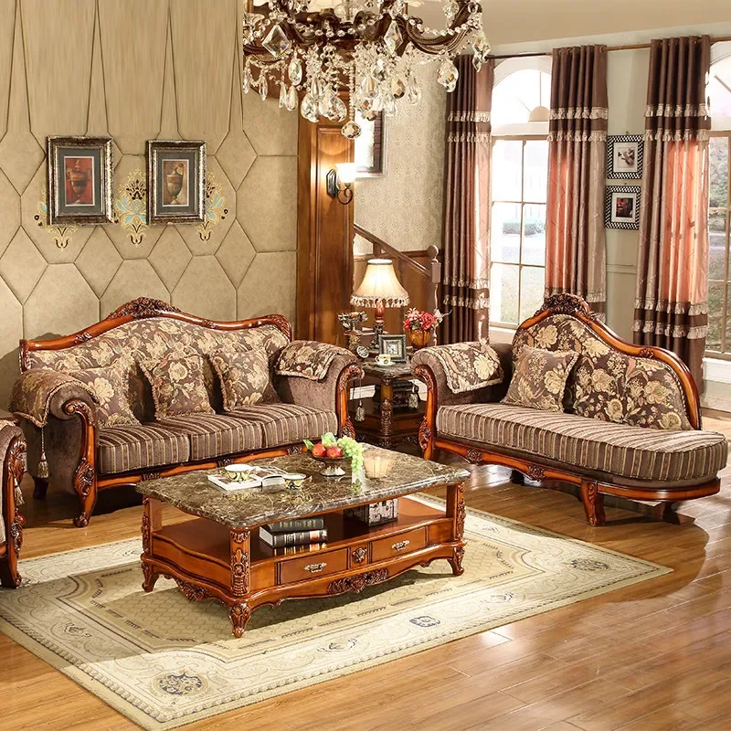 Single Three Seater Couch Furniture European Style Fabric Combination Sofa Set American Solid Wood Living Room Sofas And Seating