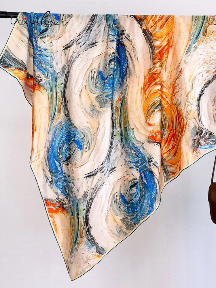 

Winsleter-Women 100%Real Silk Elegant Scarf, 110*110CM Oil Painting, Mom Gifts Retro Temperament Kerchief, 2026 Spring A62417CC