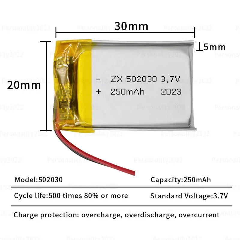 502030 Lipo Batterij 3.7V 250Mah Polymeer Oplaadbare Batterijen Ph2.0 Voor Bluetooth Headset Zingende Machine Auto Recorder Speelgoed