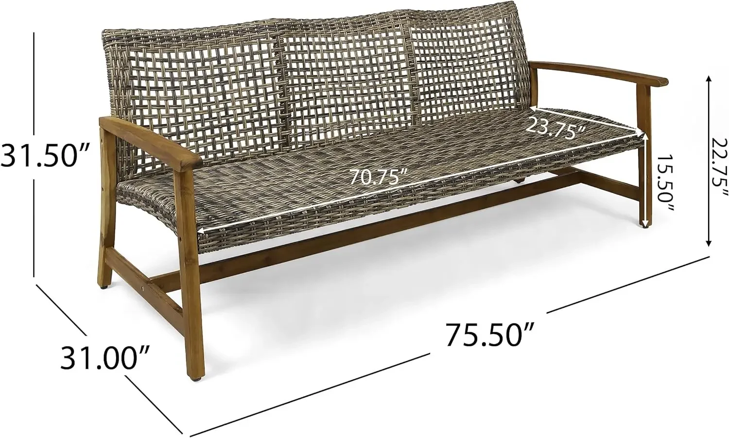 Christopher Knight-Outdoor houten bank, grijze meubelbenodigdheden, natuurlijke gebrandschilderde afwerking, rieten, thuis, Marcia, 66.50X31.00X31.50