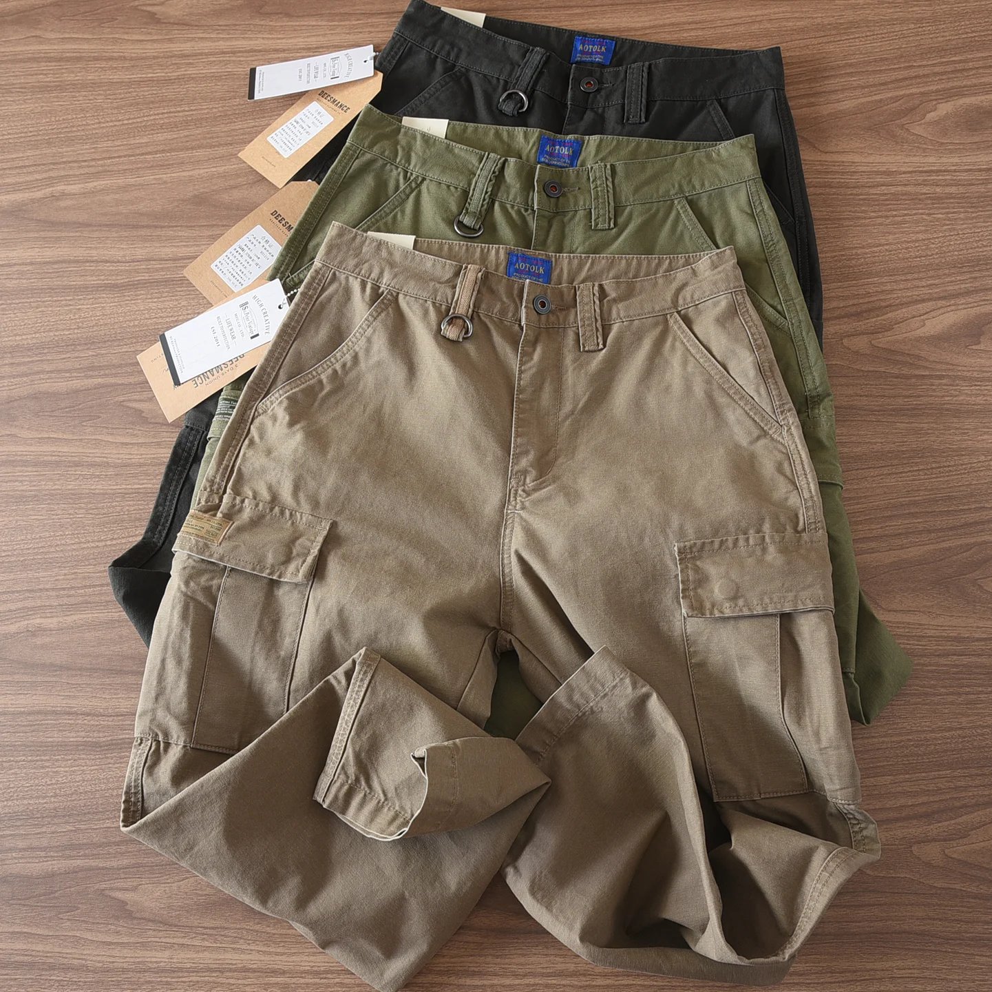 

Autumn Winter New American Retro Heavyweight Logging Cargo Pants Men's High Street 100% Cotton Washed Straight Casual Trousers