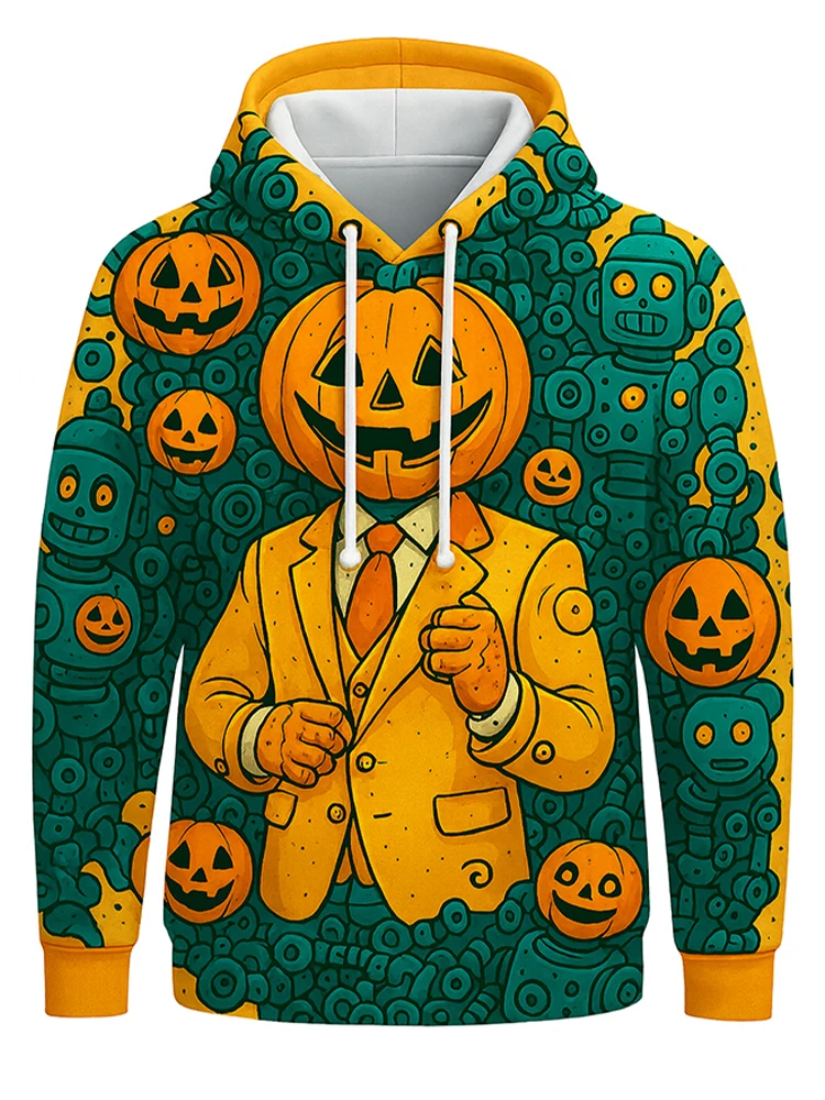 New Fashion Halloween Cute Pumpkin Felpa con cappuccio da uomo stampata in 3D Pullover casual Abbigliamento sportivo oversize Felpa con cappuccio da festa per uomo