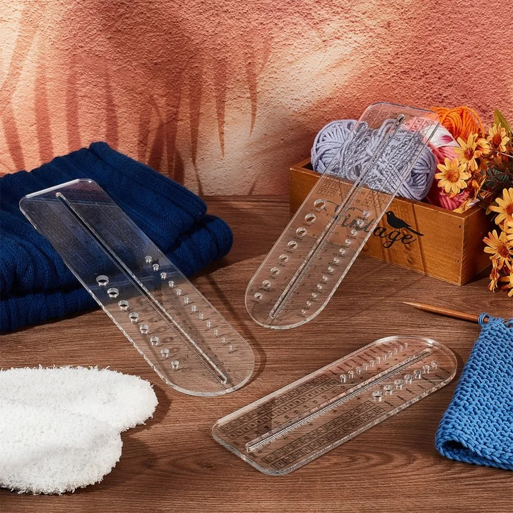 3Pcs Sock Ruler Clear Acrylic Crochet Ruler 8/10/12 Inch Needle Ruler Needle Gauge Measure Tools Knitting Ruler Sock Blocker