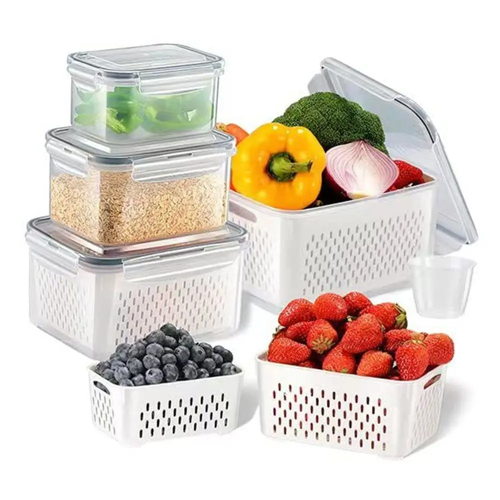 With Lid Fridge Fresh Container Box Big Capacity Save Space Drain Basket Kitchen Accessories Multifunctioal