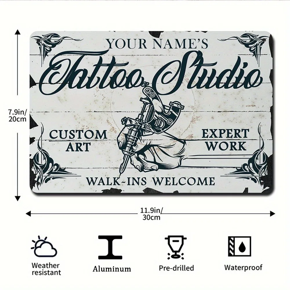 1pc 2D Flat Personalized Tattoo Studio Plaque Decorative Solely, Vintage Custom Sign Salon Bar Home Indoor Outdoor Wall Art