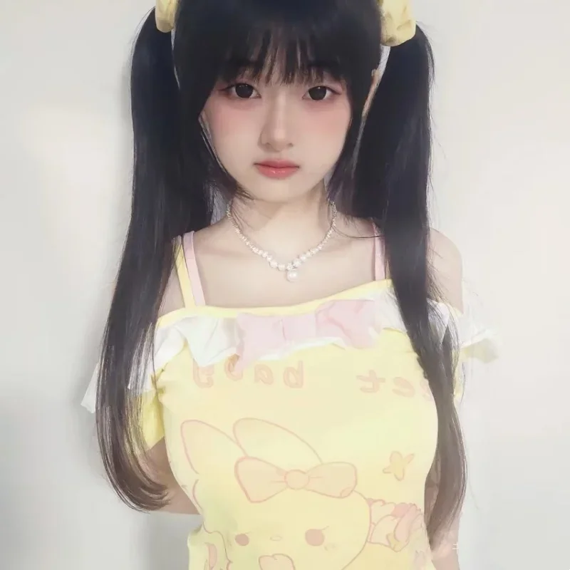 

2025 misa hot sale Japanese T-shirt Cute Sweet Girls Short Sleeves Crop Top Harajuku Women Lolita Kawaii Cartoon Print Y2k Summe