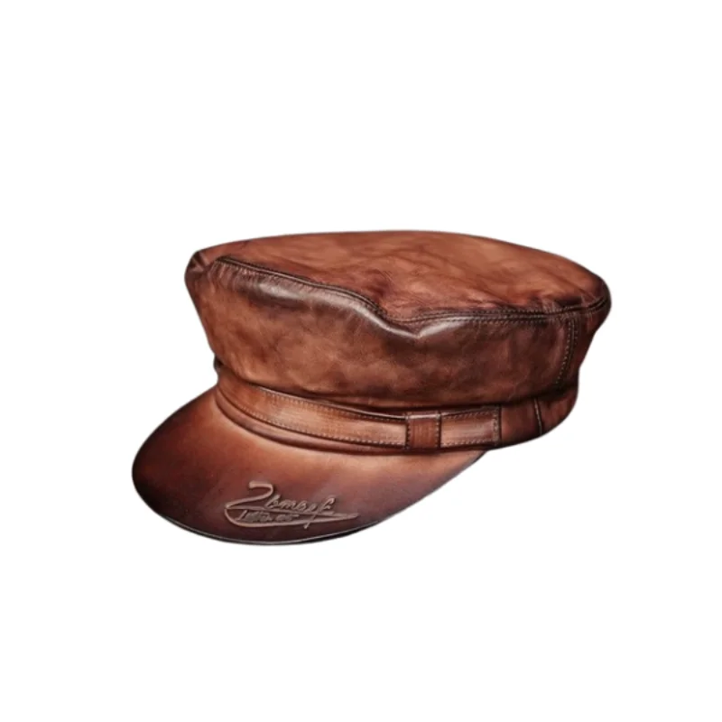 Leather Fisherman Cap Horsehide Military Style Hat