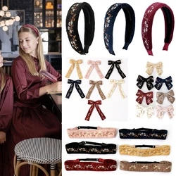 A9 New winter star Printing velvet girls hairband long tails bow hair accessories for children bow clip headband