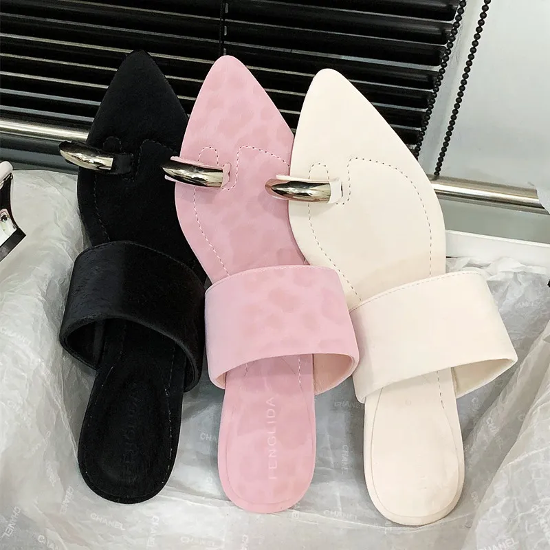 

Fashion Leopard Metal Decoration Design Brand Slippers Women Comfortable Clip Toe Wedges Slide Sandals Summer Concise Beach Shoe