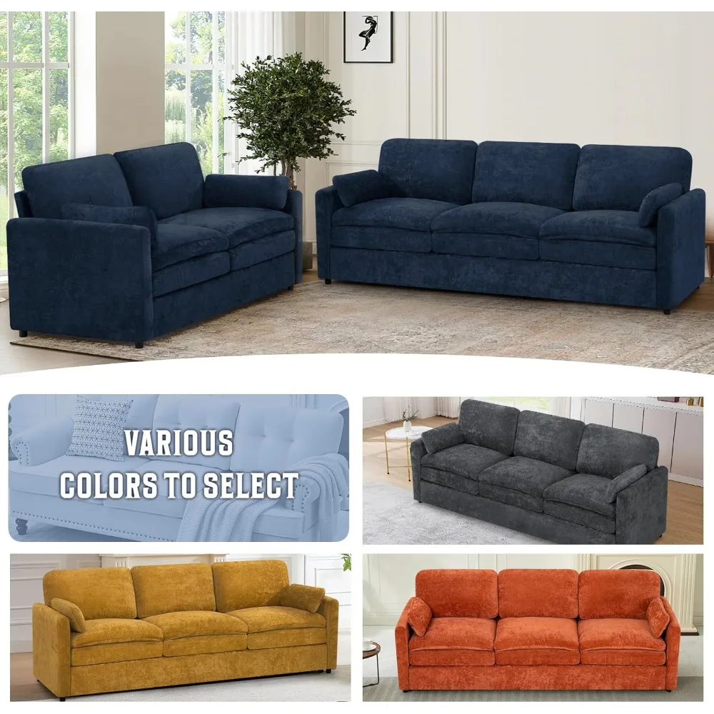 أريكة ناعمة من الشنيل مقاس 89 بوصة مع مساند ظهر مملوءة بشكل جيد، أريكة حديثة مع وسائد ممتلئة، أريكة منجدة بثلاثة مقاعد مع سميكة #6