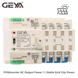 GEYA W2R Grid PV System Power Transfer to City Power Dual Power Automatic Transfer Switch Din Rail 4P 63A 100A AC220V ATS 110V