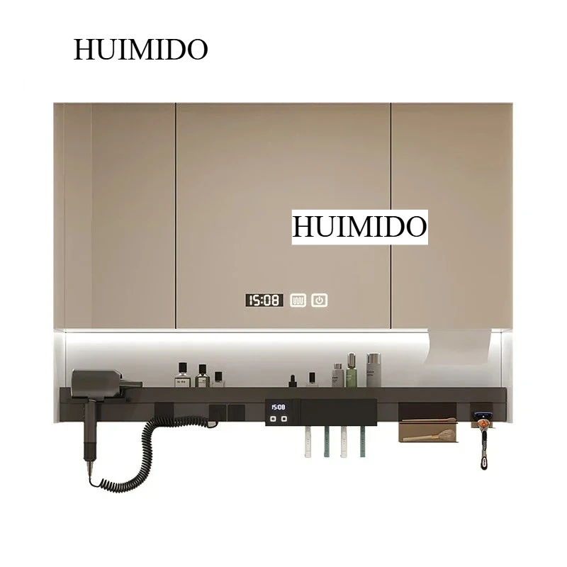 Luxury Bathroom Cabinets Multifunctional Bathroom Mirror Cabinets Wall-mounted Bathroom Mirror with Storage Hairdryer Holder