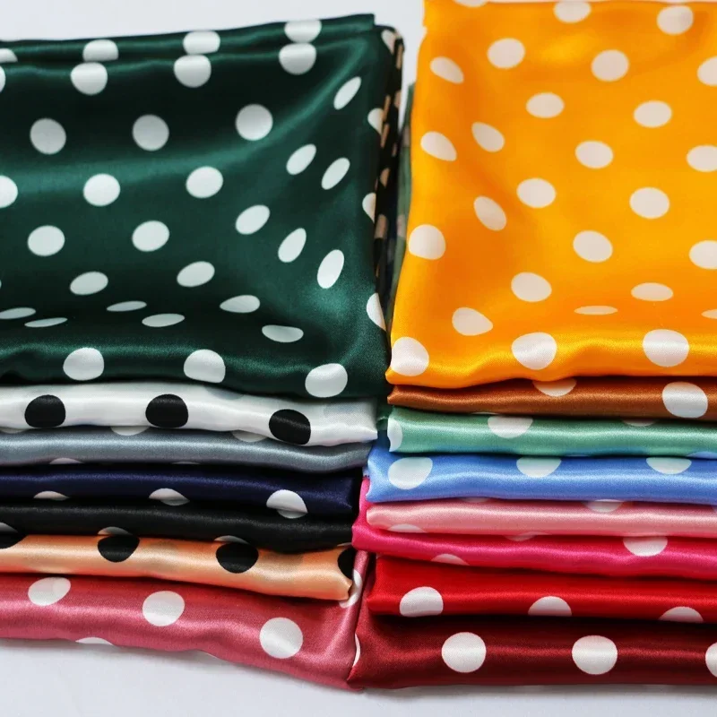 

1x1.5m Polka Dots Prints Satin Fabric Soft Lining Scarf Making Decorative Cloth Shirt Handmade DIY Dress Clothes Material