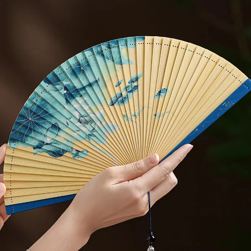 All Bamboo Folding Fan Compact and Portable Chinese Style Portable Ancient Style Folding Fan Cheongsam Fashion Show