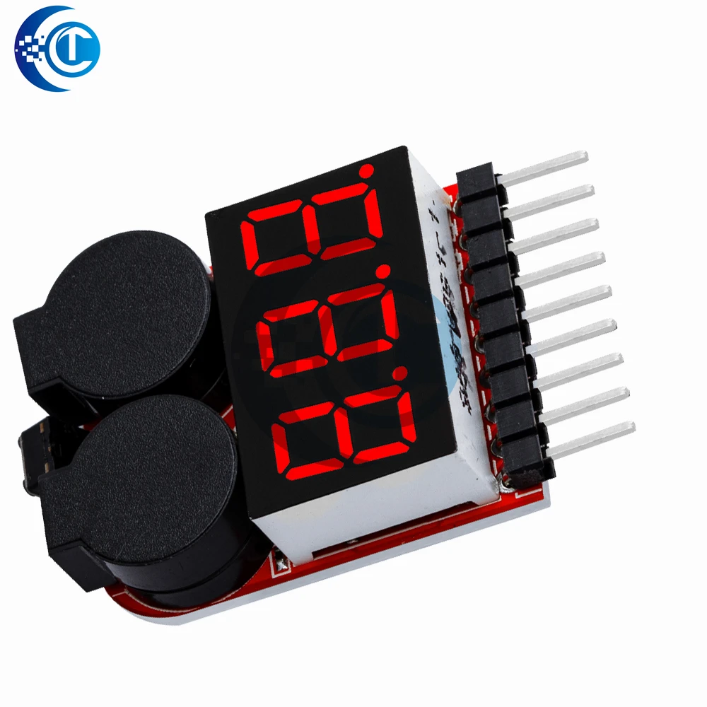 F00872 Lipo Battery Voltage Tester Volt Meter Indicator Checker Dual Speaker 1S-8S Low Voltage Buzzer Alarm 2in1 2S 3S 4S 8S