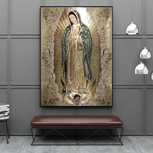 Arte católica senhora de guadalupe arte da parede pintura em tela retro decoração religiosa imagem a virgem de guadalupe cartaz decoração de casa 8 principais vendas poster católico - №4