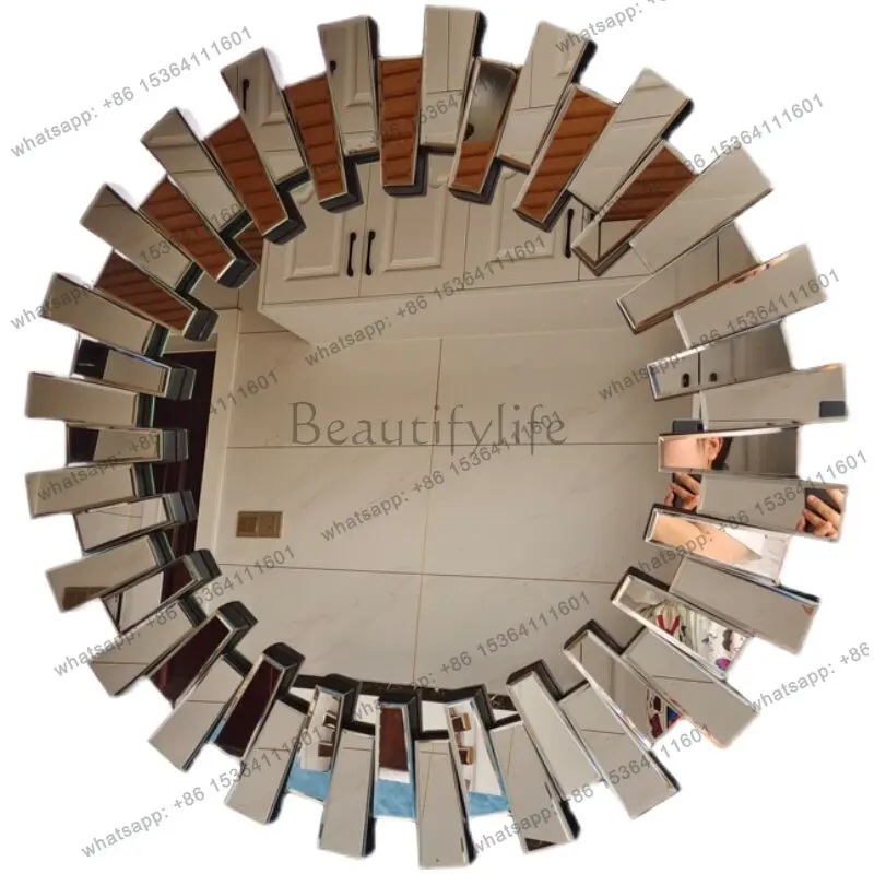 Light luxury decorative mirror entry entrance restaurant background wall wall wall hanging round mirror