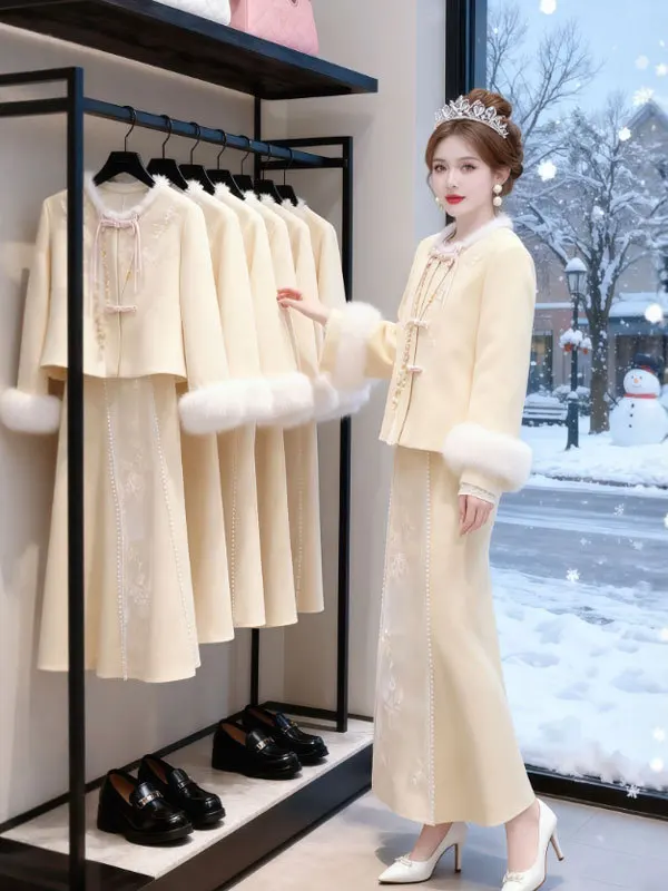 

Новый китайский костюм с вышивкой: уникальный, очень красивый комплект из двух предметов, ретро-мода, зимняя коллекция, женская одежда