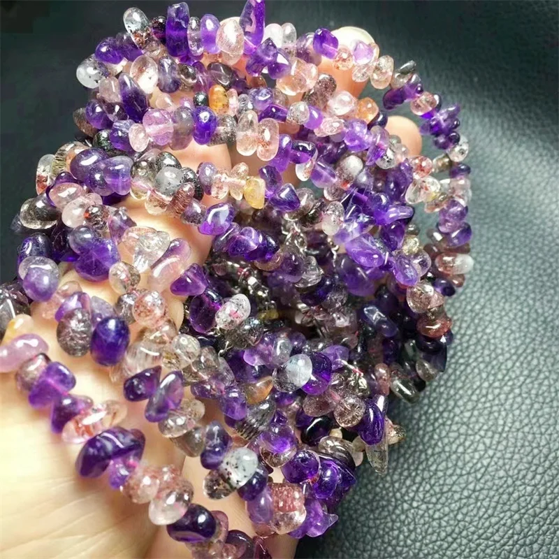 

Natural Freeform Purple Seven Quartz Gravel Stone Bracelet Crystal Bracelets Stretch Polychrome Gemstone Birthday Present 1PCS