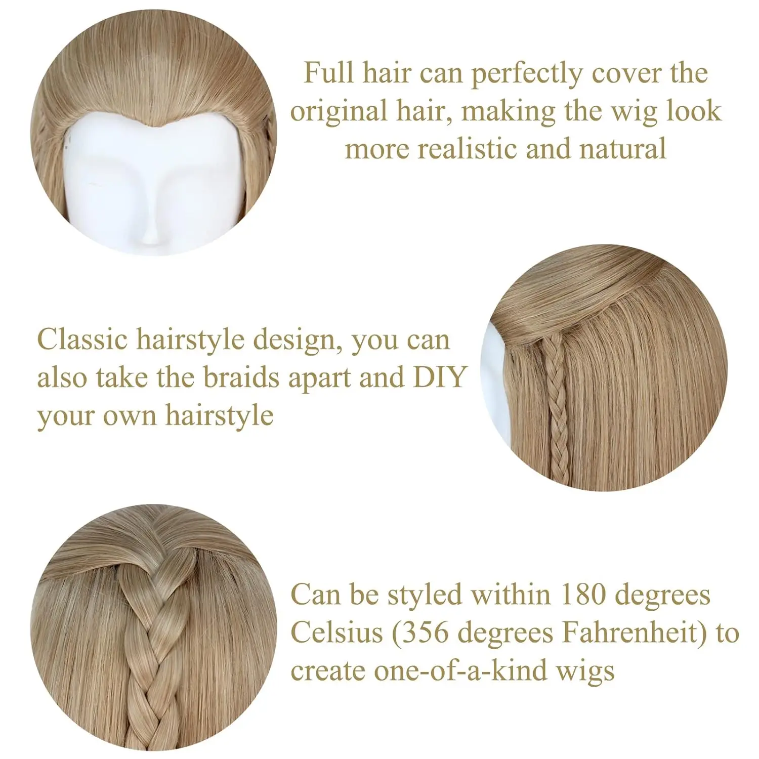 Synthetic Long Straight Wig+Elf Ears for Men Ash Blonde Braids Wig Halloween Party the Hobbit Prince Legolas Cosplay Anime Wig image 3