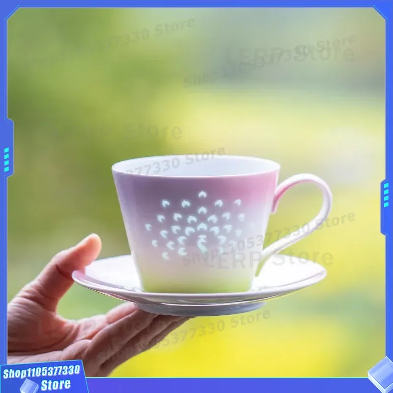 Jingdezhen Ceramic Coffee Cup with Saucer High Temperature Gradient Glaze Peacock Design Exquisite Mug for Home Office Use
