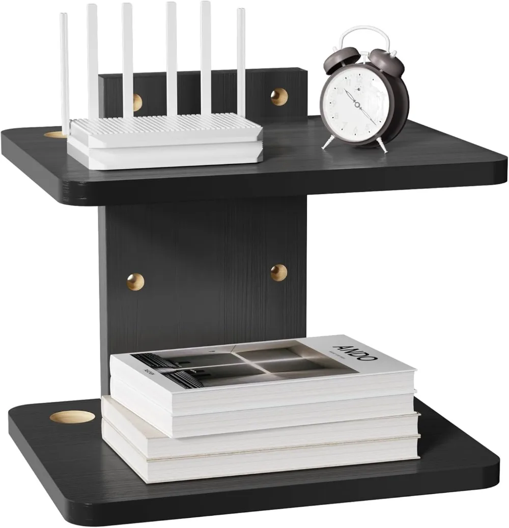 

Floating TV Shelf with Cable Management, Holds 22lbs for DVD Players, Game Consoles and Projectors, Black Wall Mounted Shelves