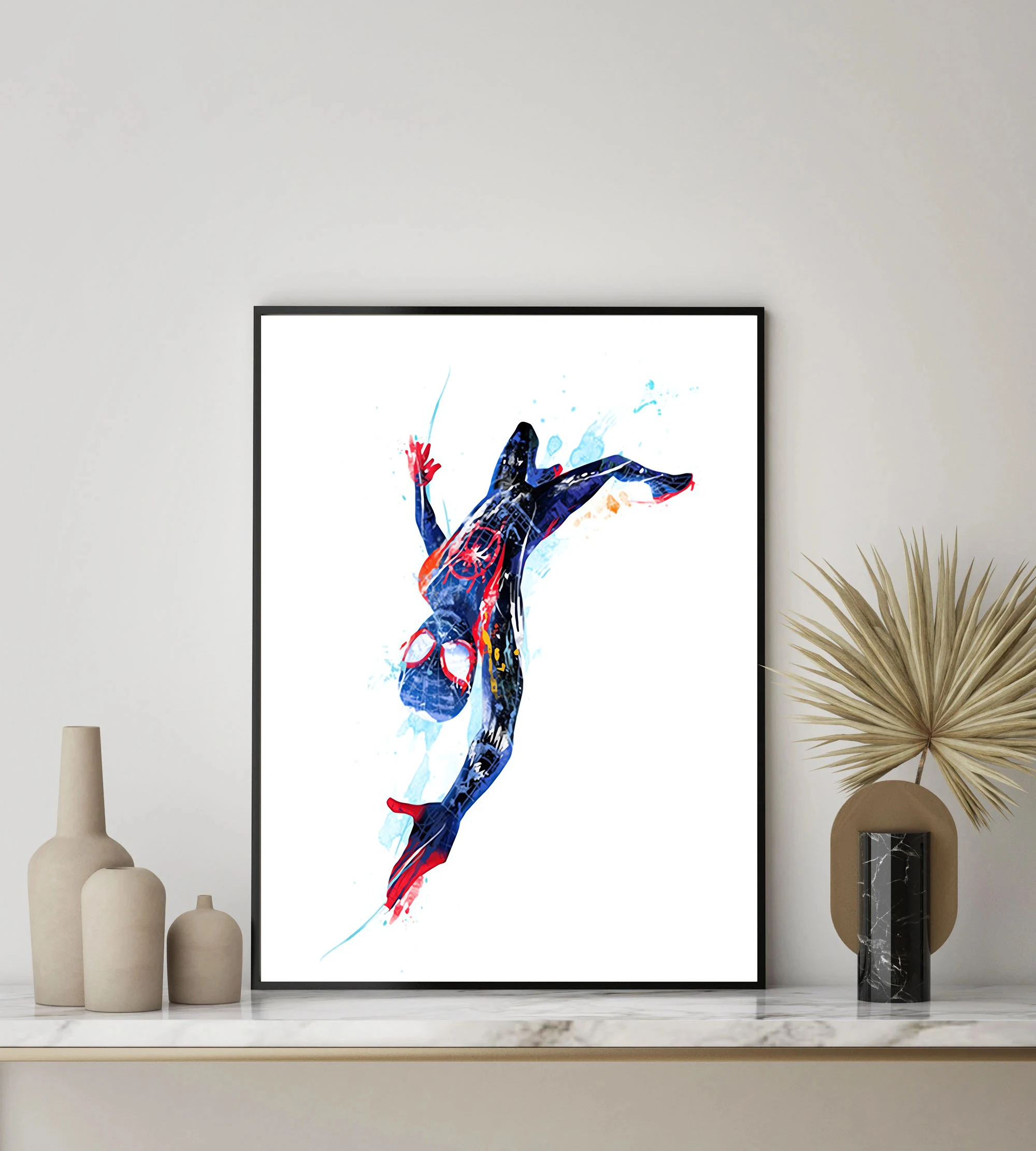 

MINISO Disney Spiderman Poster Miles Morales Watercolor Painting Superhero Kids Room Decor Home Decor Canvas Art Poster