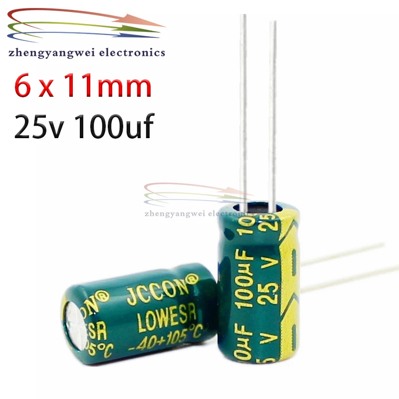 100pcs 6x11mm 25v100uf green High frequency low resistance Electrolytic Capacitor