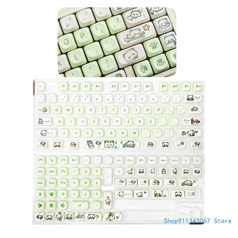 Unique Cartoon Milky Green Panda Theme Keycap Set 137 Keys PBT MOA Height Drop shipping