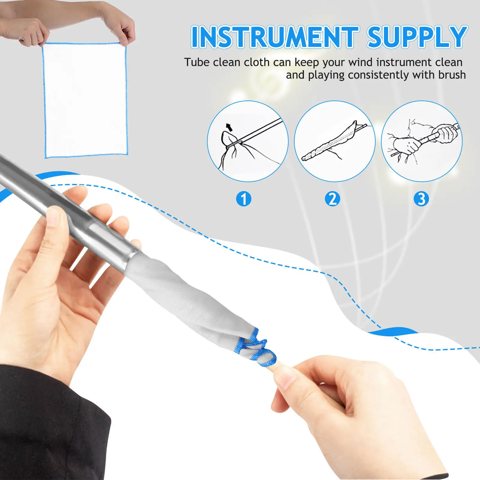 Flute Cleaning Cloth Soft Absorbent Fabric Instrument Cleaner Wiper for Saxophone Clarinet Pipe Cleaning Maintenance