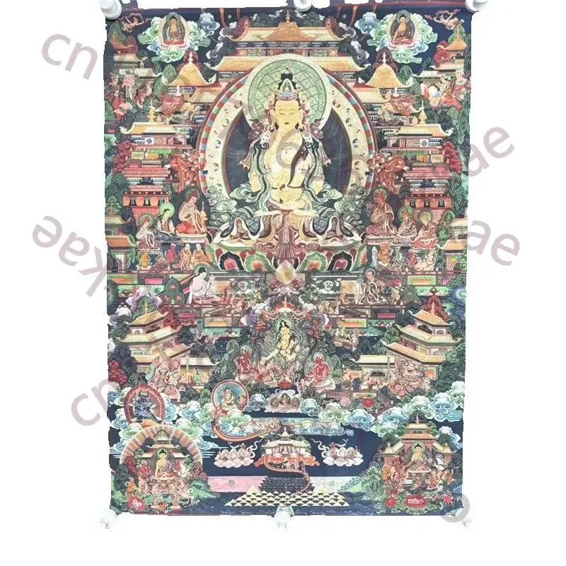 Tibetan Buddhism Vairocana Bodhisattva Silk Tangka Fine Art - Handmade Old Buddhist Wall Hanging Decorations for Home Decor