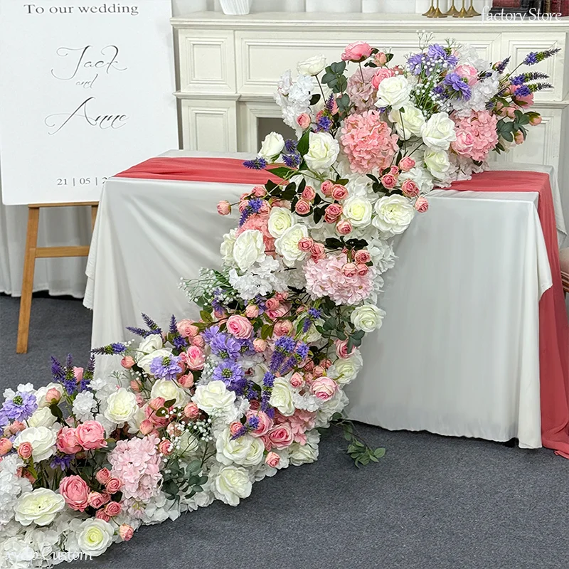 Rosa-Lila-Serie Künstliche Rosenblumen Party-Wegeleiste Blumenreihe Hochzeits-Hintergrund-Dekoration Tisch-Mittelstücke Blumenball – Detail 7