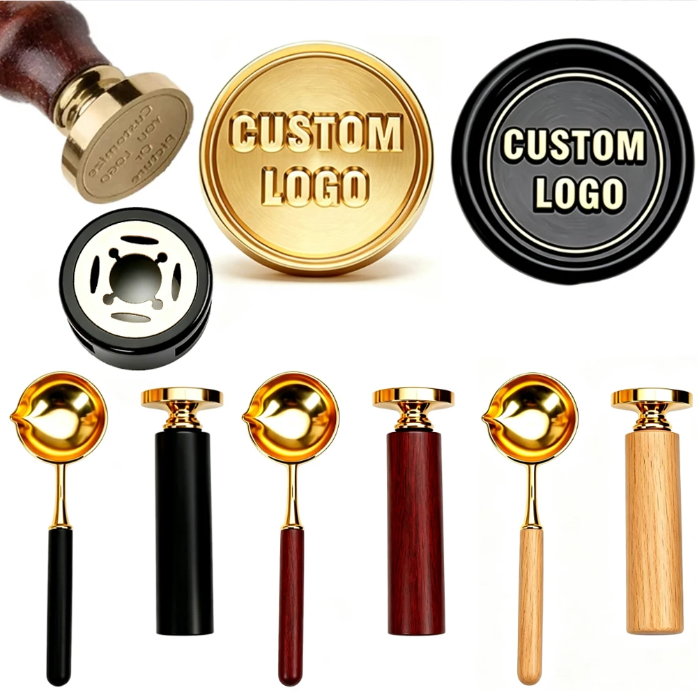 Personalized Wax Seal Stamp Set Custom Logo Design Detachable Wax Seal Brass Stamp Spoon and Handle for Envelope Wedding Invite