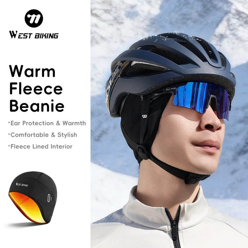WEST BIKING Winter Cycling Cap Warm Windproof Fleece Beanie Ear Protection Soft Motorcycle Bike Helmet Liner Cycling Equipments