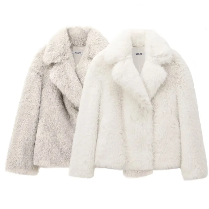 TRAF ZR ฤดูหนาวหญิง Faux FUR Cropped Coats ผู้หญิงอบอุ่นฤดูหนาวเสื้อหนาเบาะเสื้ออเมริกัน Retro Snow Parka