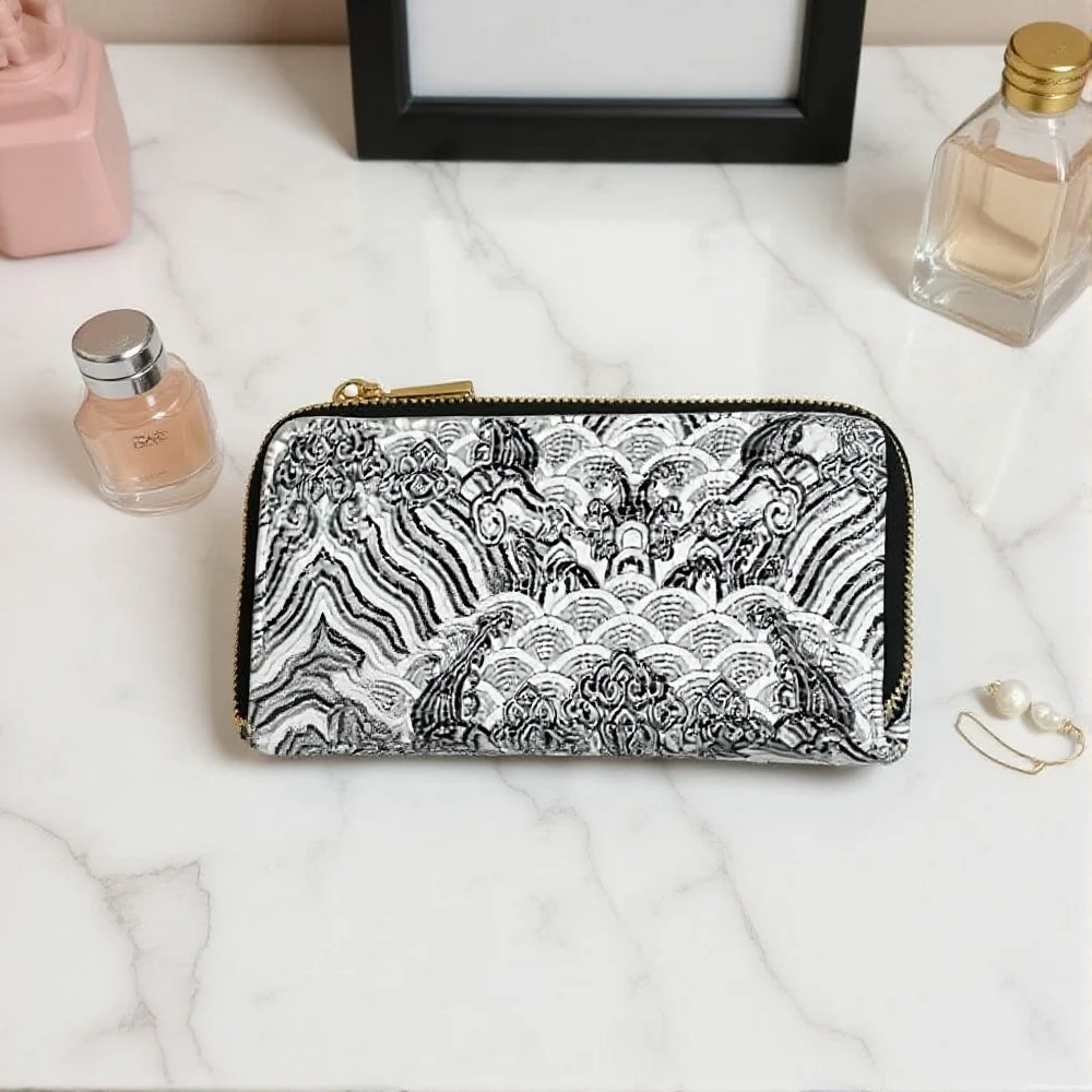 حقيبة يد بتصميم نمط، محفظة قديمة واسعة، محفظة متعددة البطاقات، محفظة طويلة للعمل اليومي في الحفلات، محفظة طويلة كلاسيكية